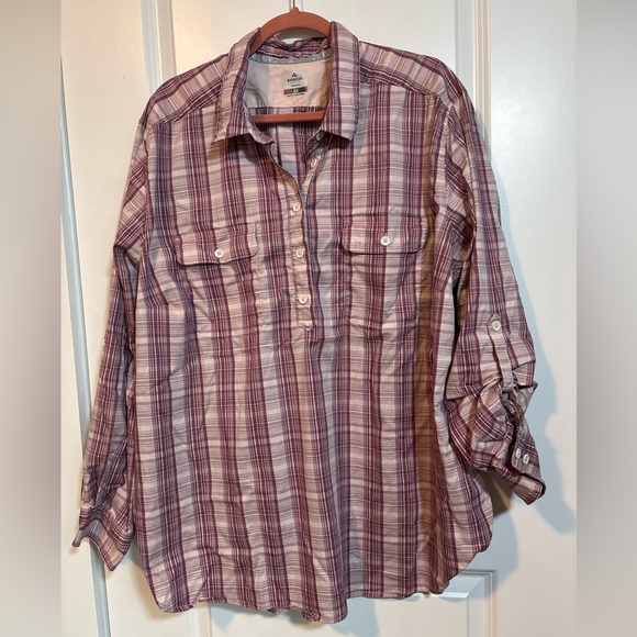 Ridgecut Toughwear for Women’s Blouse Top Plus Size 3X Pink Plaid Roll Tab Sle - Picture 1 of 7
